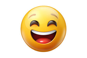 Fototapeta premium A gleaming yellow emoji showcases an expressive, hearty laugh on a transparent background, radiating joy and lightheartedness with its cheerful features.