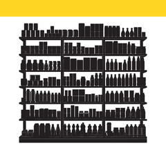 Obraz premium Fully Stocked Supermarket Shelves Grocery Store Products and Items Display