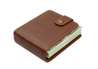 Isolated Brown Leather Wallet Stuffed with Hundred Dollar Bills