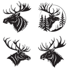 Set of Moose and Elk Vector Emblems for Outdoor and Adventure Brands