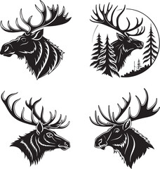 Set of Moose and Elk Vector Emblems for Outdoor and Adventure Brands