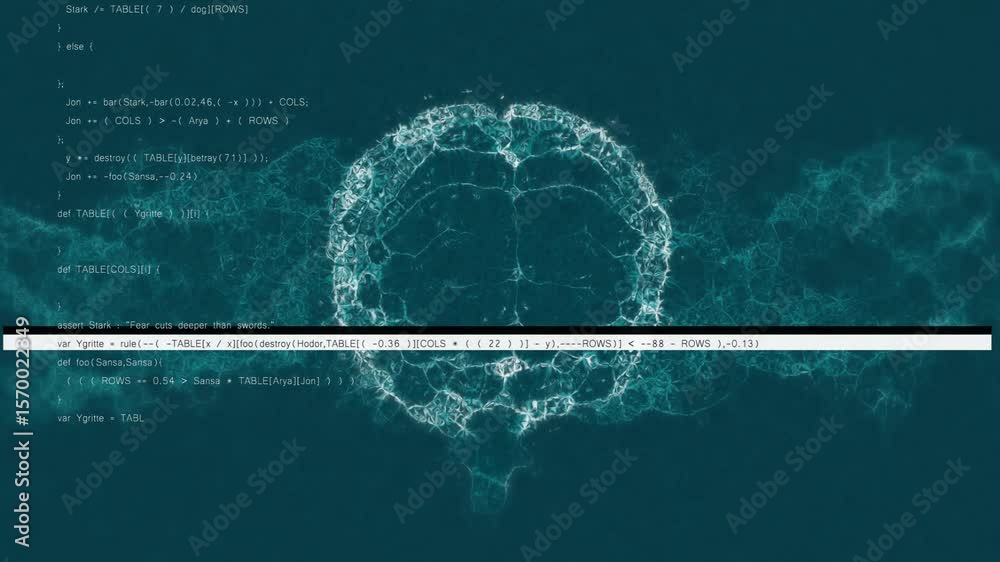 Poster code bar sliding in brain fading, snippets shifting overlay retracting, showing neural network