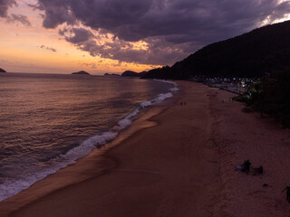 red sunset on the beach