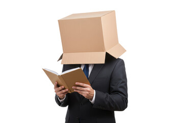Isolated Anonymous Businessman Reading with Box on Head