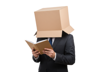 Isolated Anonymous Businessman Reading with Box on Head