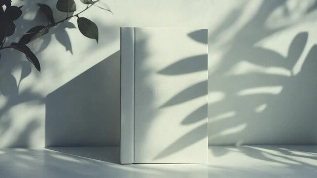 White book mockup with leaf shadows.