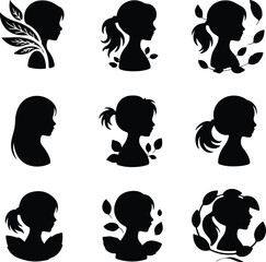 Autumn Vibes Icon Pack &ndash; Girl Playing in Falling Leaves Silhouettes Girl with Autumn Leaves Silhouette Set &ndash; Fall Season Vector Icons