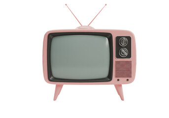 Isolated Retro Pink Television with Antenna