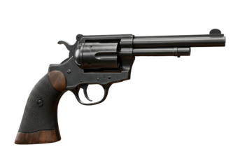 Isolated Classic Revolver with Wooden Grip