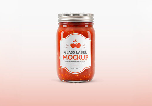 Glass Jar with Tomato Sauce Mockup