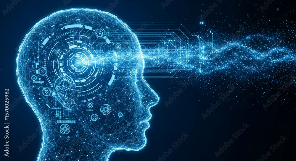 Canvas Prints abstract profile of head formed from glowing network, data stream emanating sideways, symbolizing ar