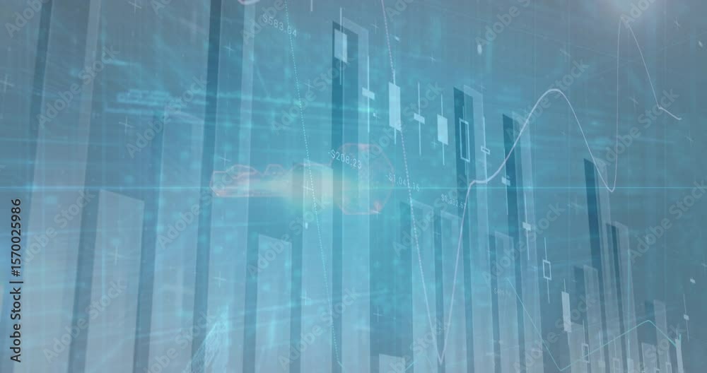 Poster data chart opening rising columns starting graph oscillating hologram key forming showing security