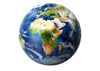 Detailed earth globe showcases continents, oceans, and atmosphere, emphasizing geography and environmental science for educational use, transparent background