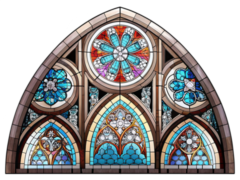 gothic stained glass window isolated on white background PNG, AI GENERATED