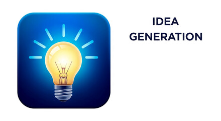 Illuminated lightbulb icon on blue square, symbolizing idea generation, innovation, and new beginnings, suitable for app design or website banner