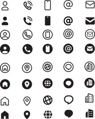Thin line icon set of business card. Icons of contacts communication email phone location name web home search. Pixel perfect icons, editable stroke.	
