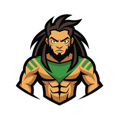Jungle warrior with dreadlocks and tribal tattoos mascot Vector illustration