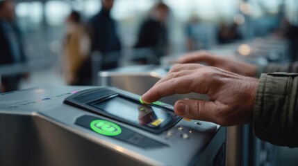First-Person View of Fingerprint Scanning at Border Checkpoint with Green Confirmation