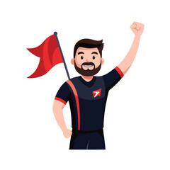 Esports team leader waving flag in victory game stance Vector illustration