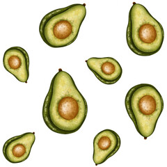 Seamless Watercolor Avocado Pattern PNG – Hand Painted Kitchen Background