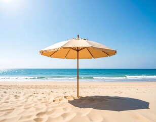 Beach umbrella on sandy shore
