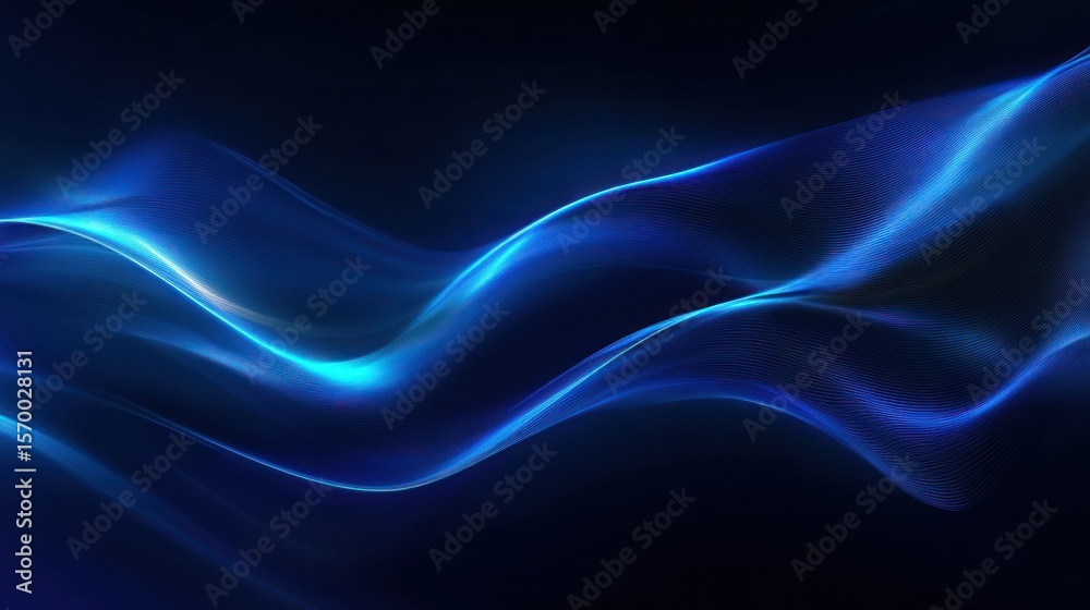 Poster abstract blue wave background with dynamic light effect and smooth curves