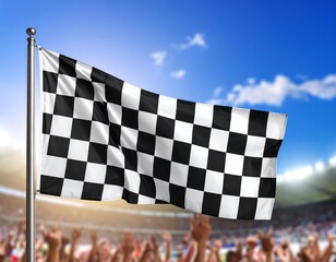 Checkered flag waving over a crowd