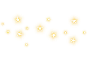 Gold sparkle stars with glowing light effect isolated on transparent background. Celebration glitter sparkles. Glitter effect. Magic sparks, starlight lens flare. Shine glow festive design elements