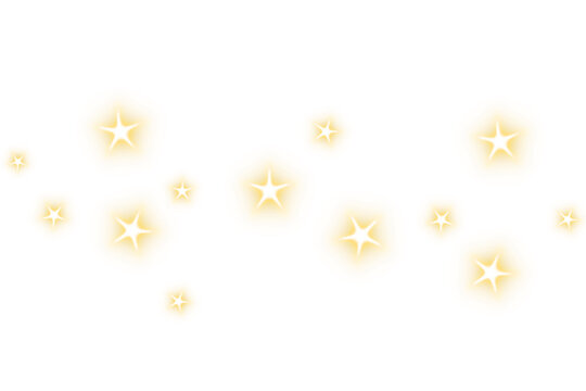 Gold sparkle stars with glowing light effect isolated on transparent background. Celebration glitter sparkles. Glitter effect. Magic sparks, starlight lens flare. Shine glow festive design elements