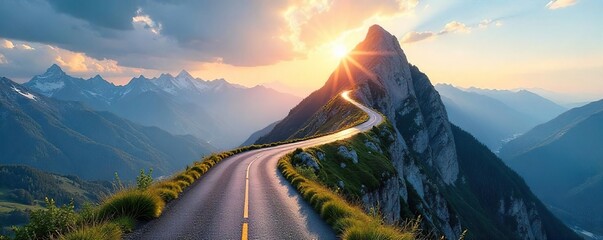 Winding Mountain Road to Sunlit Peak A Journey of Challenge and Reward