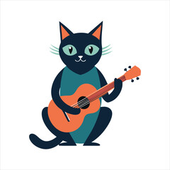 Funny Cat with Guitar Clipart Design