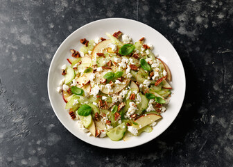 Crunchy Celery, Apple, Cucumber and Feta Cheese Salad. Healthy food.