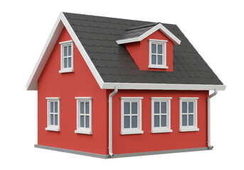 Isolated Charming Red House with Grey Roof and White Windows