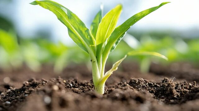 Green Sprout's Growth: A vibrant, young sprout emerges from fertile soil, symbolizing life's burgeoning potential and the wonders of natural development.