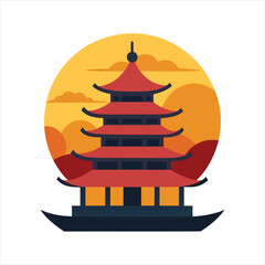 Serene Travel Pagoda Scene Illustration