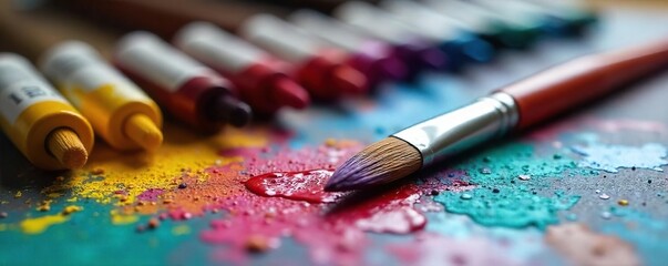 Artists Palette with Paintbrush A Vibrant Still Life Ready for Creative Inspiration