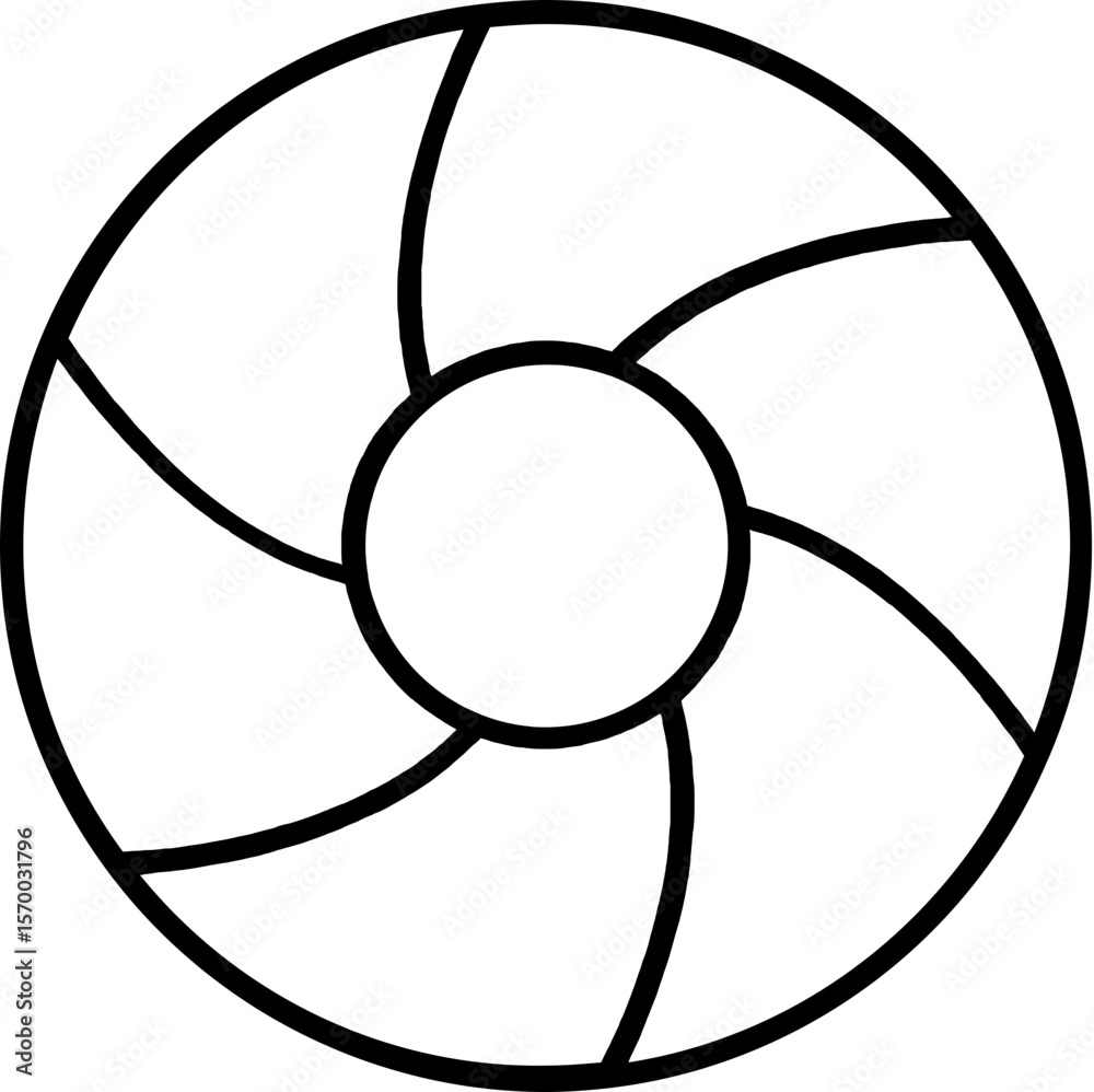 Poster circular design with central circle and five curved sections radiating outwards in a symmetrical pat