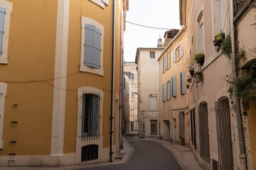 Winding Alley with Colorful Shuttered Homes in Narbonne, France