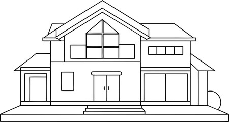 Vector sketch drawing of a residential house with roof windows and door representing real estate property design