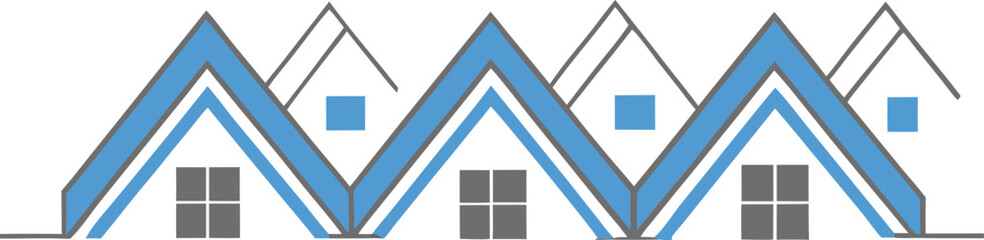 Housing Serenity: A graphic illustration of a row of connected houses, each topped with a roof, creating a pattern of residential harmony. The image symbolizes stability, community.