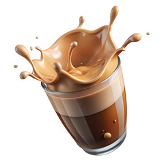 3D Glass of Coffee with Splash and Creamy Liquid, Refreshing Design isolated on transparent background Remove png