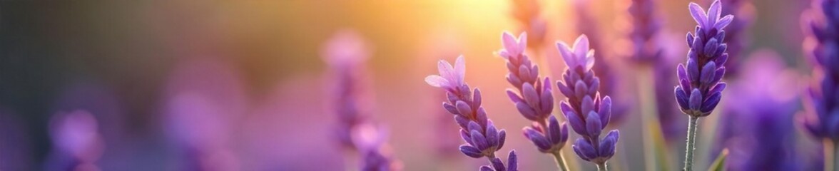 Serene Lavender Blossoms Sunlight Illuminates Fragrant Purple Buds, Creating a Calming and Peaceful Atmosphere Perfect for Relaxation and Meditation