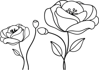 Floral Simplicity: Delicately rendered line art captures the serene beauty of two blossoms, evoking a sense of purity and elegance.