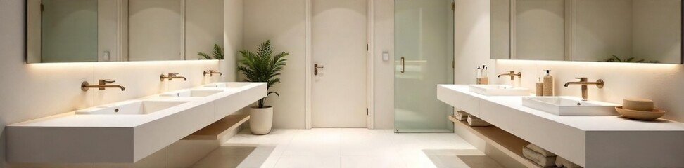 Tranquil Modern Bathroom Sleek Minimalist Design with Neutral Colors, Perfect for Commercial or Residential Spaces
