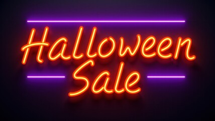 colorful neon signage displaying halloween sale promotion on a dark background, creating an inviting and festive atmosphere for shoppers