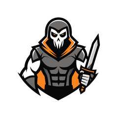 Skull chestplate warrior with dark mask and blades Vector illustration