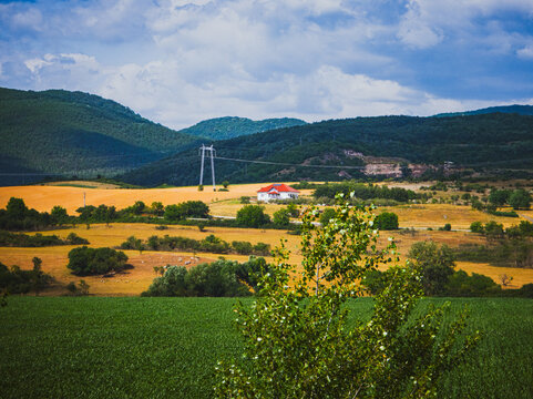 farmland and power lines in simeria area, romania &ndash; 29.06.2025 