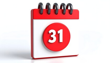 Red and White Calendar Icon Showing 31 in Bold 3D Style