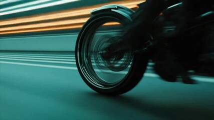 High-speed motorcycle wheel motion blur on asphalt road - Powered by Adobe
