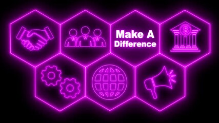 Glowing A Make A Difference concept button on a futuristic computer screen. Abstract seamless animation. Business, Technology and networking concept.